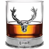 English Pewter Company 11oz Old Fashioned Whisky Rocks Glass With Stag Deer Head Antler and Pewter Base [STAG104]