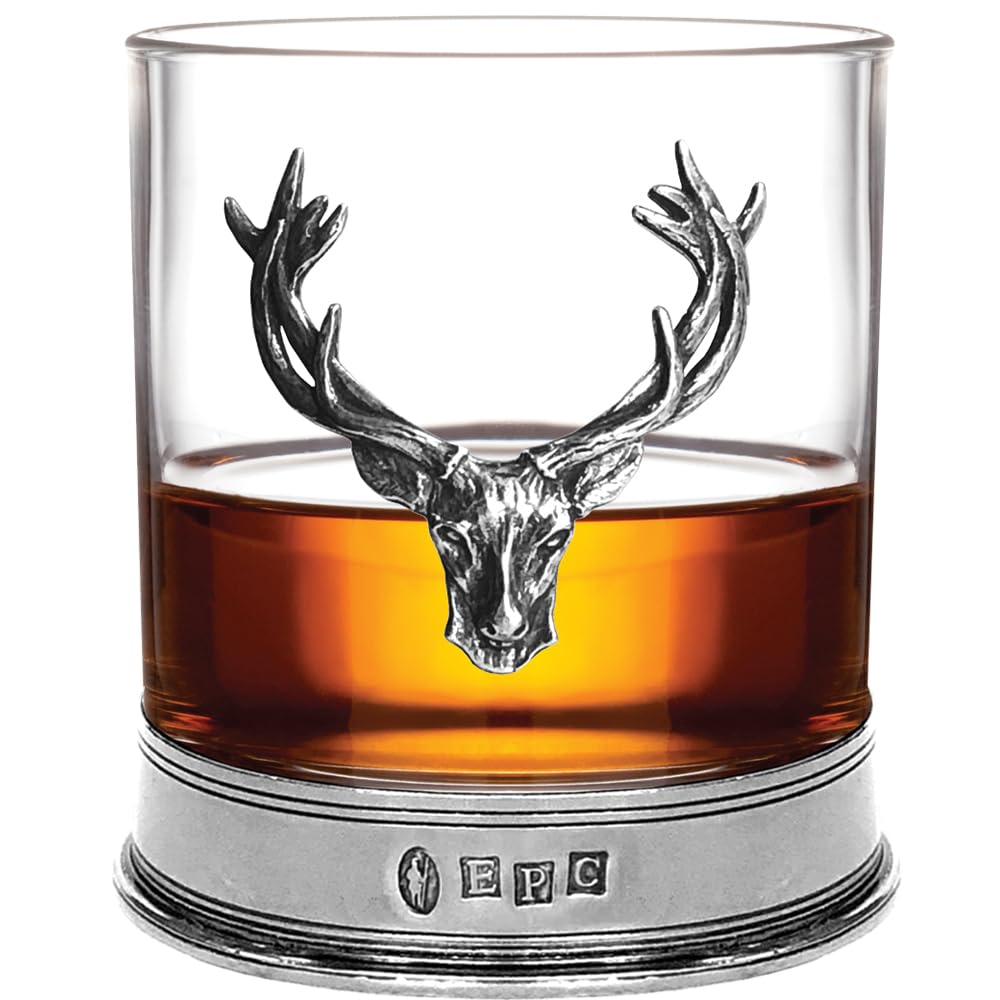 English Pewter Company Stag Head Whisky Glass Tumbler with Pewter Base [STAG104]