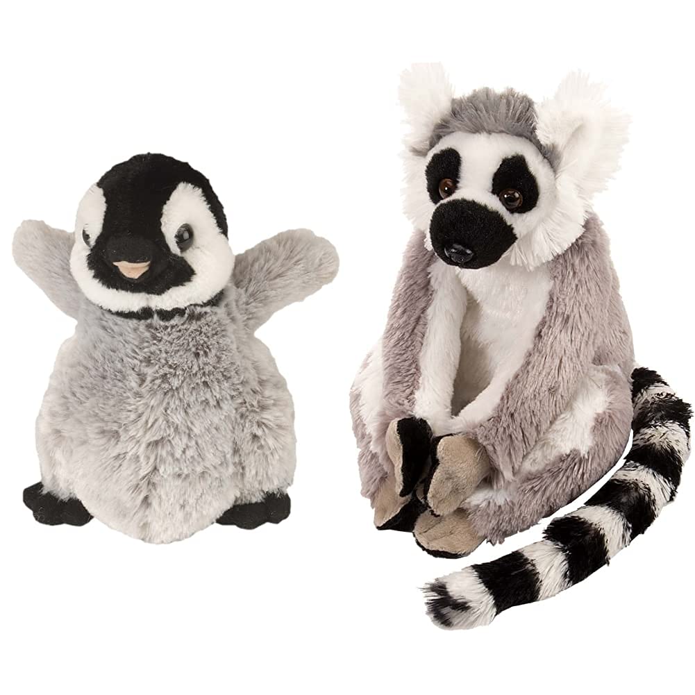 Wild Republic Plush Playful Penguin Soft Toy 10844 & Monkey Ring Tailed Lemur Plush Soft Toy 10880 20cm