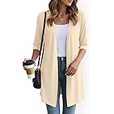 YSYOKOW Womens Open Front Long Cardigan 3/4 Sleeve Lightweight Knit Cardigan Casual Layering Spring Summer
