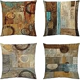 MEPED Retro Throw Pillow Covers 18x18 Inch Set of 4 ，Brown Decorative Throw Pillow Cases Modern Geometry Art Decorative Cushion Cover for Bedroom Bed Outdoor Couch Sofa