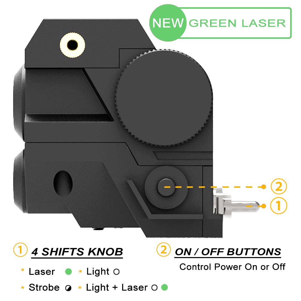 Tactical Pistol Green Laser with High Lumen CREE LED Flashlight, Flashlight Strobe, Flashlight + Green Laser, 4-in-1, Mini Sights Accessories for Handgun/Rifle/Hunting Weapons, 20mm Rails Mount