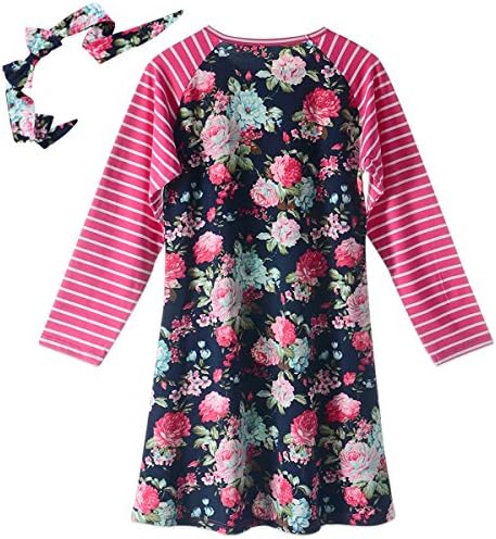 Annvivi Mother And Daughter Matching Floral Printed Striped Dress with Headband Casual Family Outfits (Mom, M)