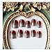 Dongcrystal Set of 24 False Nail Chic Wine Red Fake Nail with Bling Silver powder Full Cover Medium Nail Tips