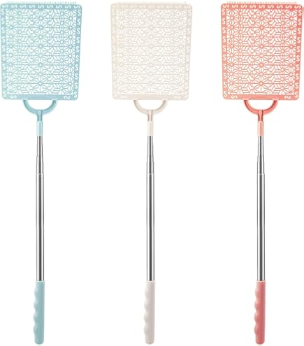 2-Pack Extendable Fly Swatter Set – Telescopic Stainless Steel Handle With Large PE Plastic Head