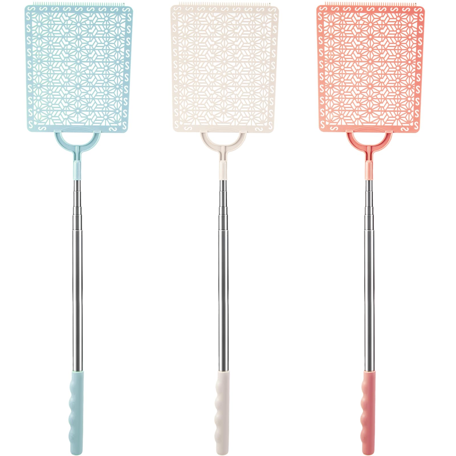 Boao 3 Pieces Fly Swatter Manual Retractable Fly Swatter Detachable Telescopic Fly Swatter, 3 Colors