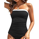 Aqua Eve Strapless Tankini Top Only for Women Bandeau Bathing Suits Ruched Tummy Control Tankini Top No Bottom