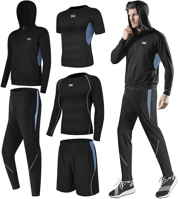 Amazon Co Jp シーヤ ｓｅｅｙａ コンプレッションウェア セット スポーツウェア メンズ 長袖 半袖 冬 上下 5点セット 6カラー トレーニング ランニング 吸汗 速乾 S 2 黒 青 ５点セット 服 ファッション小物
