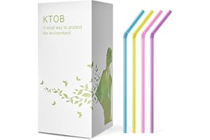 KTOB Biodegradable Flexible Drinking Straws - 200 Count 100% Plant-Based Compostable Colorful Eco Friendly Alternative to Disposable Plastic Straws