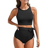 Aqua Eve Women High Waisted Bikini Set Racerback Swimsuit Two Piece Bathing Suit High Neck Swimwear