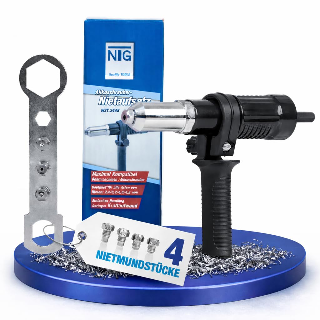 NTG Rivet Attachment for Cordless Screwdrivers and Drills, Blind Rivet Adapter, Rivet Pliers, Riveting Rivets for Rivets from 2.4-4.8 mm