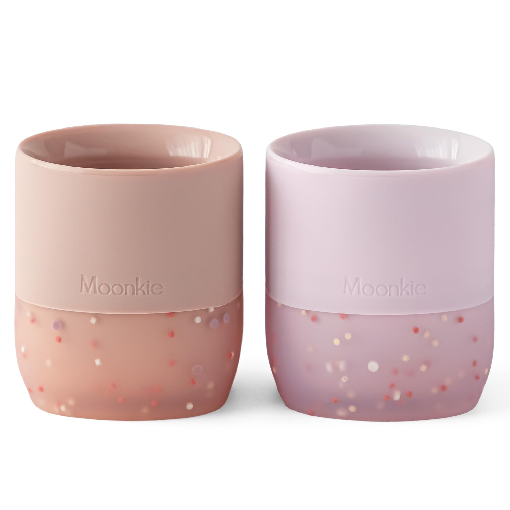 Photo 1 of Moonkie Silicone Baby Cups 4 Months+ | Open Training Drinkware for Infants with Confetti Sprinkles | Baby-Led Weaning Essential | 2 oz (Blush/Soft Lilac, 2 Pack)