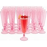 MATANA 50 Glitter Pink Champagne Flutes Plastic Champagne Glasses 5 oz, Reusable Pink Plastic Wine Glasses, Copas De Plastico Para Brindis, Toasting Glasses for Wedding, Bridal Shower, Girl's Party