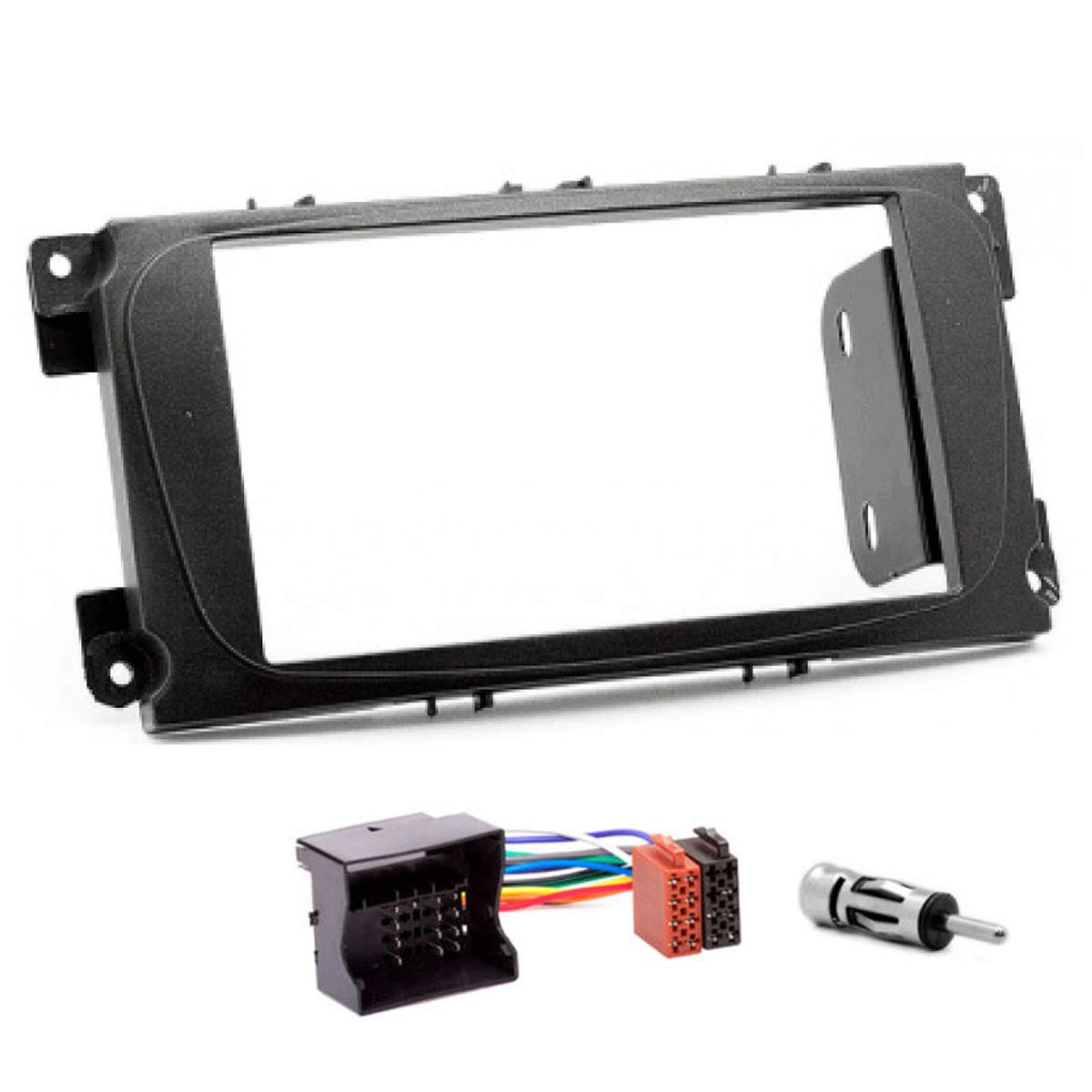 Double DIN Car Radio Installation Kit With Brackets and Adapters- Black