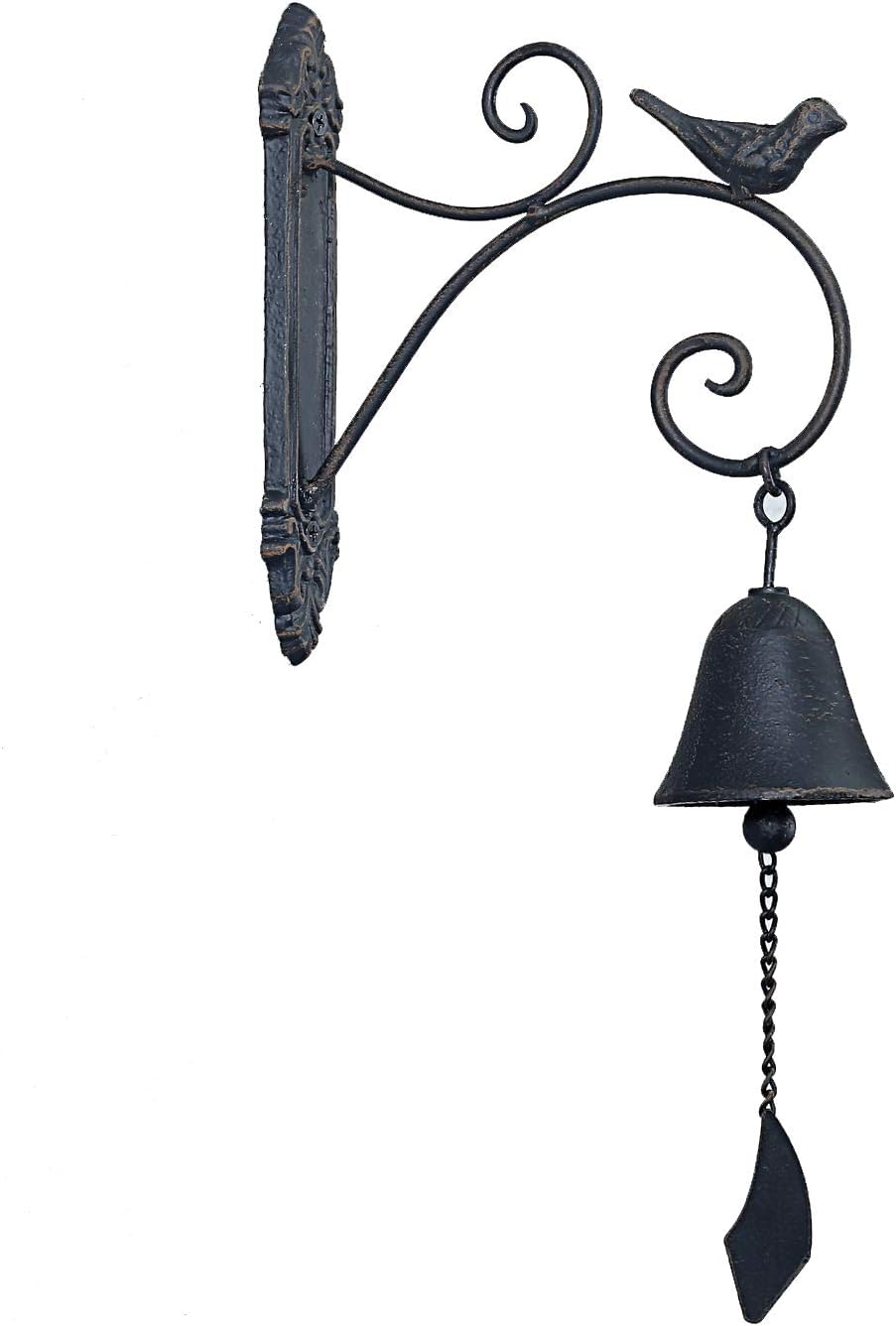 MBQQ Cast Iron Rustic Dinner Bell with Bracket Bird Decorative Vintage Antique Decor Farmhouse Style Decoration,H19003