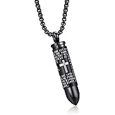 MONIYA Stainless Steel Urn Necklace For Ashes Bullet Shaped Cremation Urn Jewelry Lords Prayer Mens Urn Pendant Necklace Waterproof