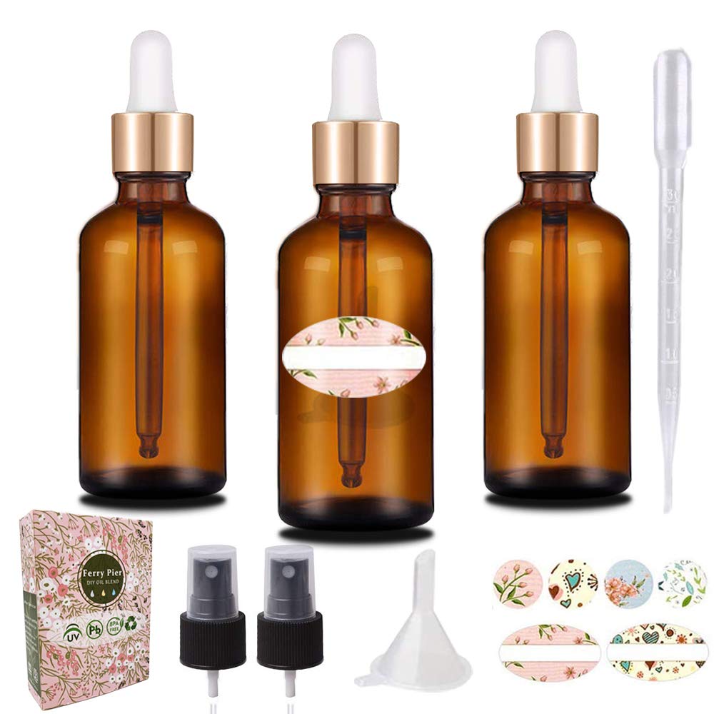 Droppers Bottle Set - 3 x 30ml Glass Spray Bottle, Dropper Eye Bottles for Watering Flowers Aromatherapy Cleaning and Window Disinfection Dilution Bottles - 3 Pack (Bamboo Dropper Amber)