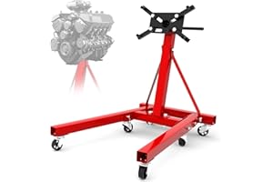 LOCKIETTA Heavy Duty Foldable Engine Stand 2000LBS Capacity, 360 Degree Rotating Head and Adjustable Arms for Auto Repair, Vehicle Maintenance, 6-Universal Casters, Red