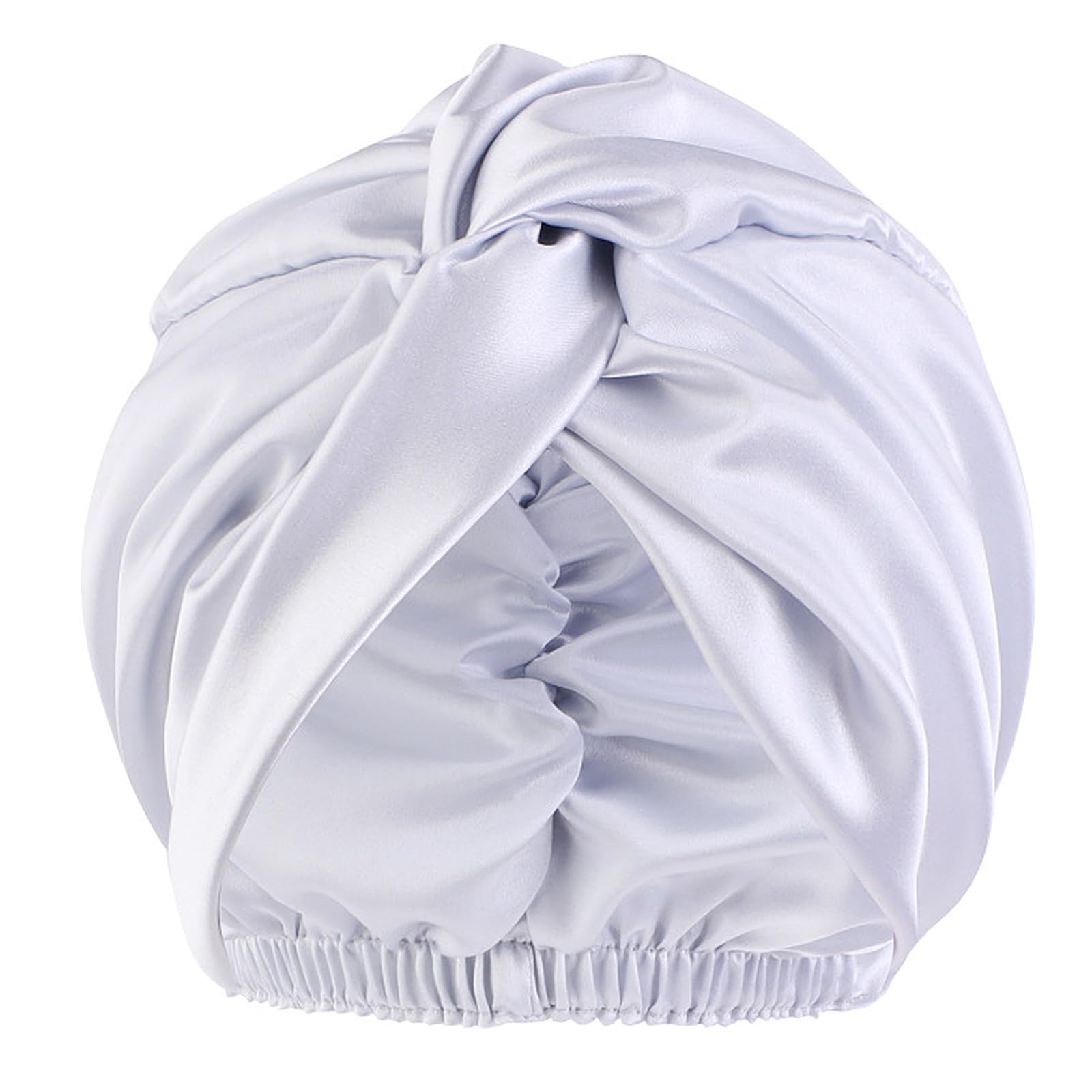 50% Pure Mulberry Silk Sleep Cap for Women Hair Care,Double Layer Natural Silk Bonnet Shower Cap Hair Wrap for Sleeping,Soft Silk Hair Wrap Elastic Stay on Head,Adjustable Silk Bonnet (Silver)