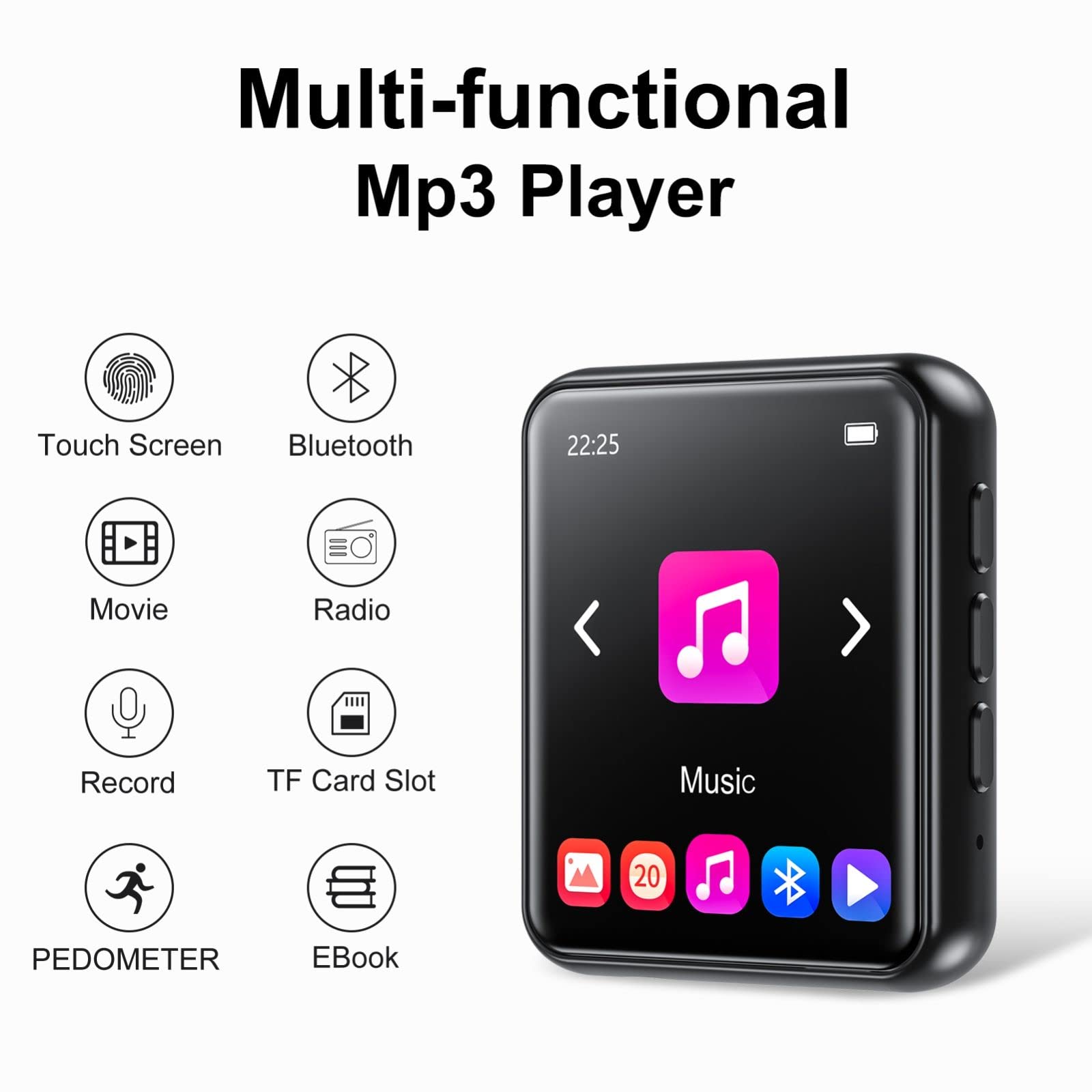 64GB MP3 Player Bluetooth 5.3 Touch Screen Music Player Portable mp3 Player with Speakers high Fidelity Lossless Sound Quality mp3 FM Radio Recording e-Book MP3 Player Support (128GB)