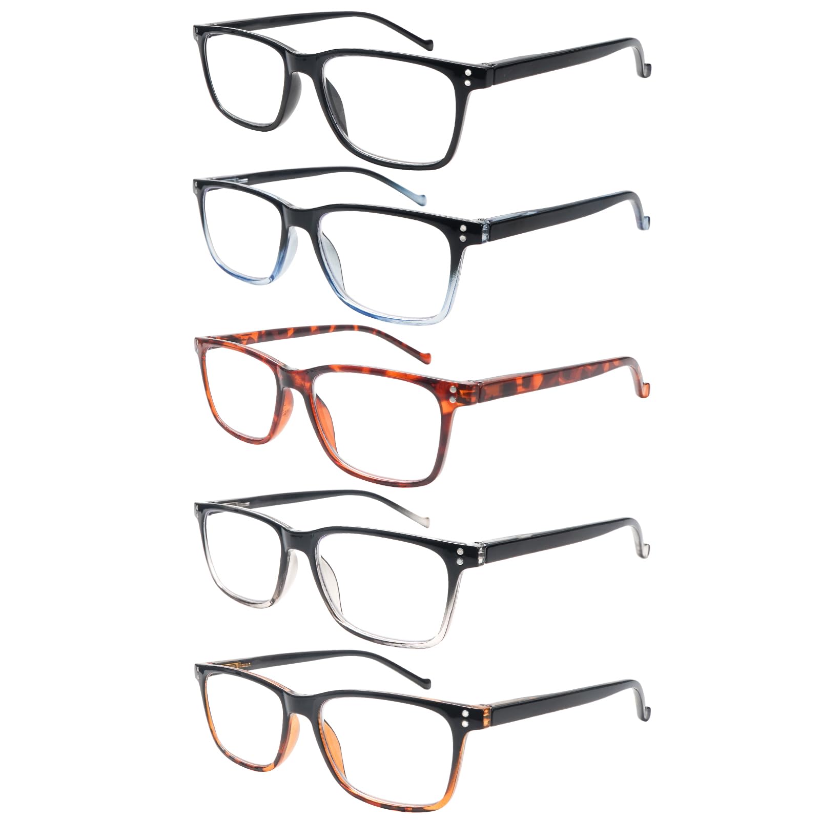 ZONLON 5 Pack Stylish Reading Glasses for Men Women Blue Light Blocking Lightweight Computer Readers with Spring Hinges（5C, 0.5 +）