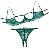 Lilosy Sexy Lingerie Set 2 Piece Women Bra and Panty 3XS-5XL | Floral Lace Mesh Sheer See Through Underwire Exotic Bachelorette Party Honeymoon Halloween Christmas Valentine's