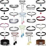 25 Pieces Choker Necklace For Women, Colorful Velvet Tattoo Lace Pendant Necklace Set (Type 1)