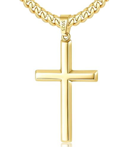Besteel 925 Sterling Silver Cross Necklace Beveled Edge for Men