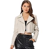 Allegra K Women's Faux Leather Long Sleeve Zipper Up Moto Cropped Jacket