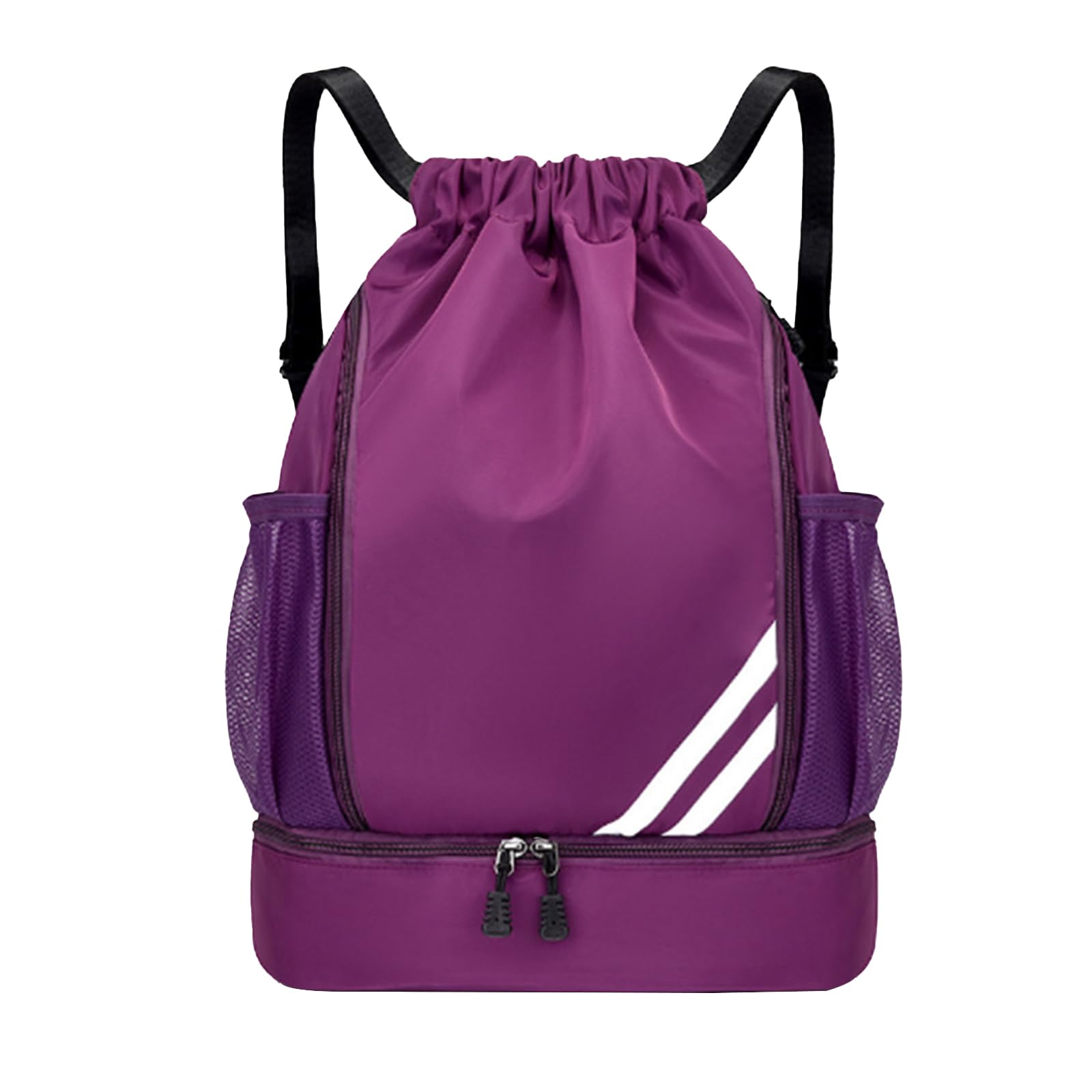 HFCOONY Gym Bag Women, Purple Drawstring Backpack with Shoe Compartment, Waterproof Swimming Bag for Adults, Large Sports Backpack for Yoga Travel, Wet Dry Separation PE Bag, Purple