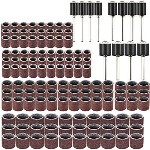 PROMMON 120 Grit Drum Sanding Sleeve Set Sanding Bands Sleeves and Drum Mandrels Sets With 1/8" And 3/32" Shank For Prommon Dremel Rotary Tool Pack Of 132Pcs