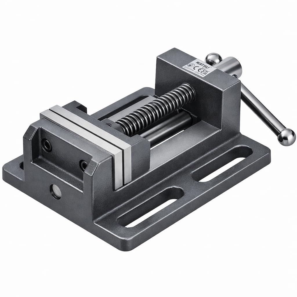 KATSU Drill Press Vice 100mm 4 Inch with Guiding Bar, Professional Quality Pillar Drill Bench Clamp for Workshop and Milling Machines 4022704
