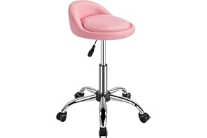 Yaheetech Height Adjustable Rolling Swivel Salon Stool Chair with Backrest Wheels for Tattoo Massage Facial Spa Manicure Dentist Clinic,Pink