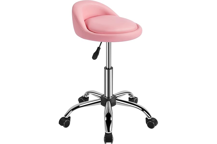 Yaheetech Height Adjustable Rolling Swivel Salon Stool Chair with Backrest Wheels for Tattoo Massage Facial Spa Manicure Dentist Clinic,Pink