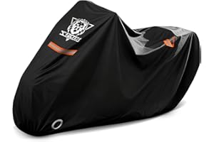 XYZCTEM Motorcycle Cover Waterproof Outdoor All Season Protection Motorcycle Storage Night Reflective Handles with Lock-Holes Storage Bag Fits up to 108" Motorcycle Vehicle Covers, Black