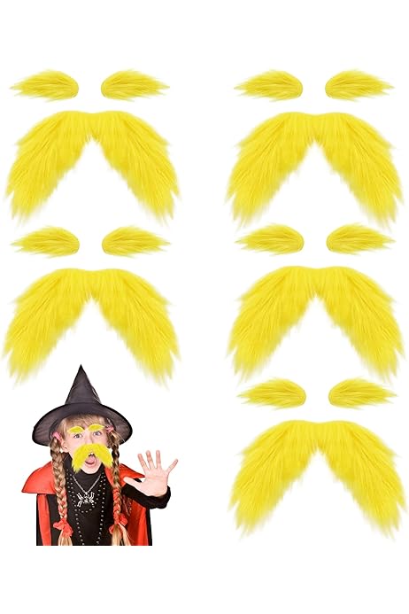 thumbnail image 2 of Yellow Mustache And Eyebrows, Funny Artificial Beard Fake 2 of 11