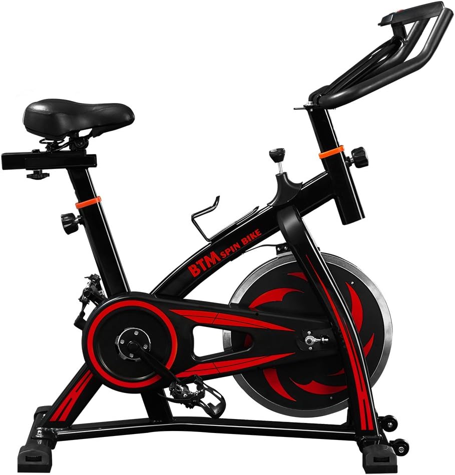 Indoor Cycling Exercise Bike Spin Bike Studio Cycles Exercise Machines Adjustable Handlebars & Seat On Board Computer Reads Speed, Distance, Time, Calories + Pulse