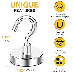 DIYMAG Magnetic Hooks, 118 LB Heavy Duty Strong