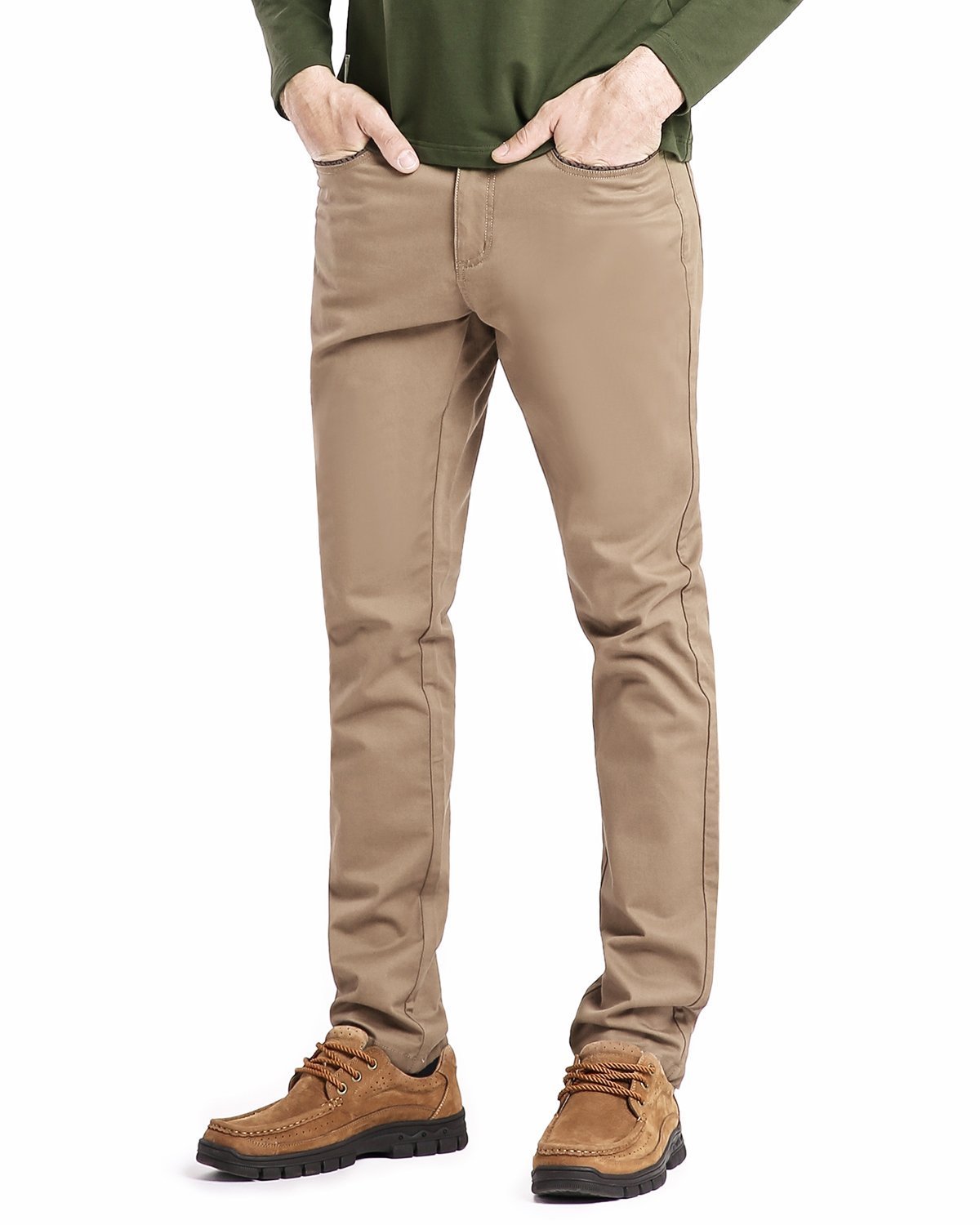 Camel Mens Dress Pants Stretch Cotton Riptop Twill Straight Fit Flat Front Casual Long Work Pants Khaki Pants for Men,Khaki,39W/34L