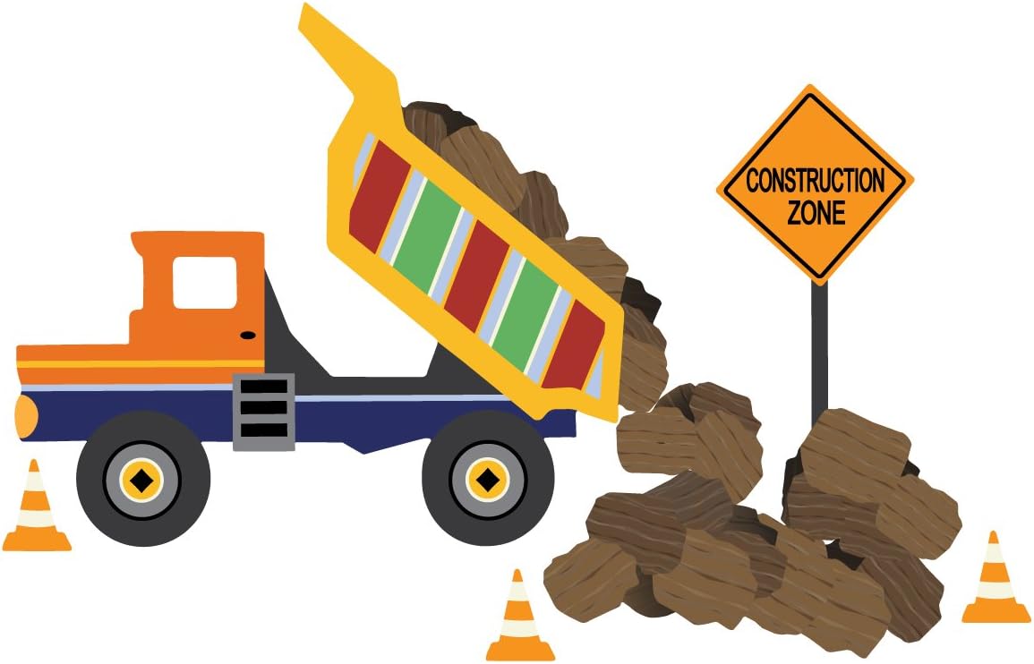 Large 24" Dump Truck with Construction Sign Wall Decals Removable and Reusable Peel and Stick!