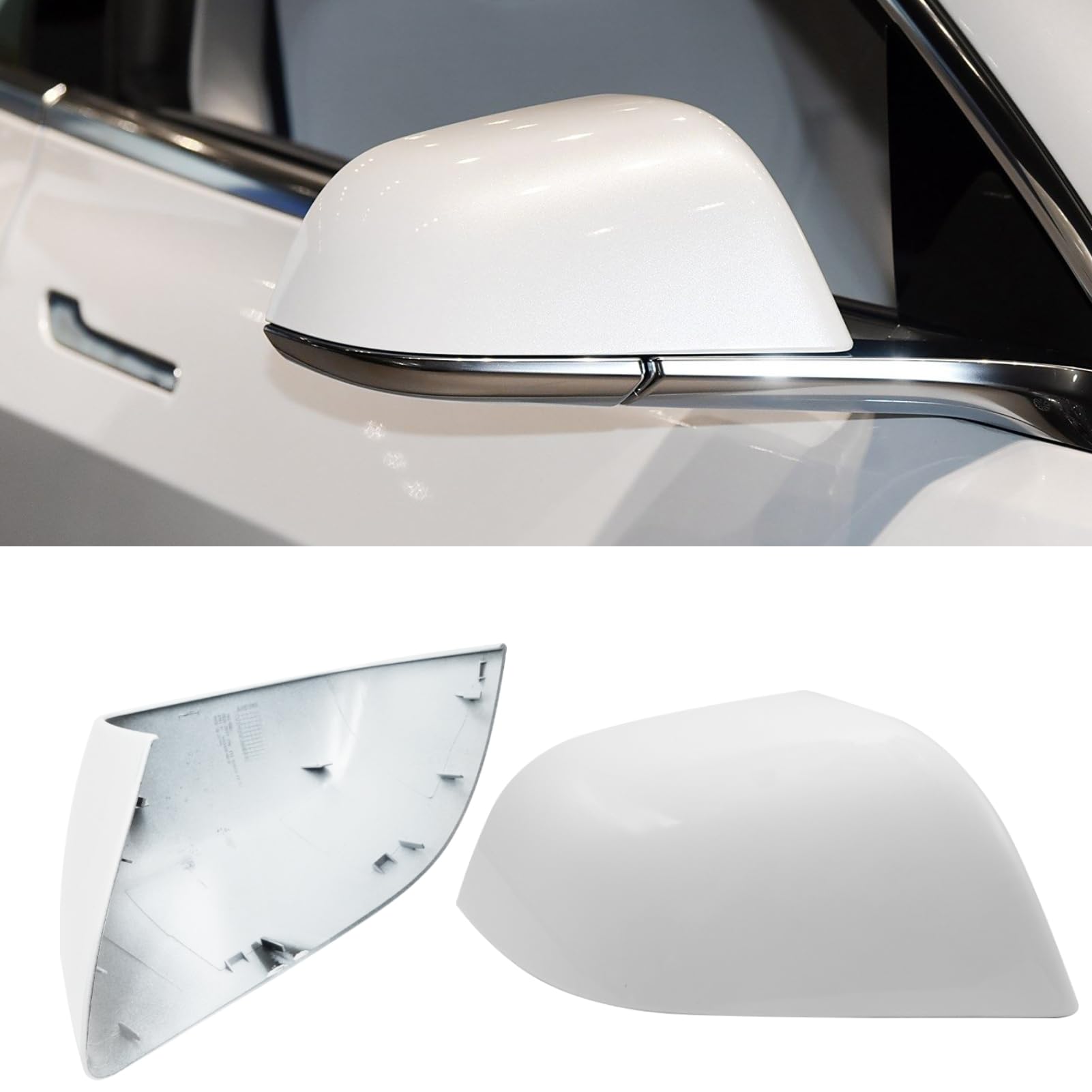 Photo 1 of Jaronx Compatible with Tesla Model 3 Side Mirror Cover Replacement 2017 2018 2019 2020 2021 2022 2023 2024 2025, Passenger Side Rear View Door Mirror CoverCaps for Model 3 Accessories(Pearl White)