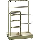 SONGMICS Jewelry Holder, Jewelry Organizer, Jewelry Display Stand with Metal Frame, Velvet Tray, Necklace Earring Bracelet Holder, for Studs, Rings, Gift Idea, Laurel Green UJJS021C02