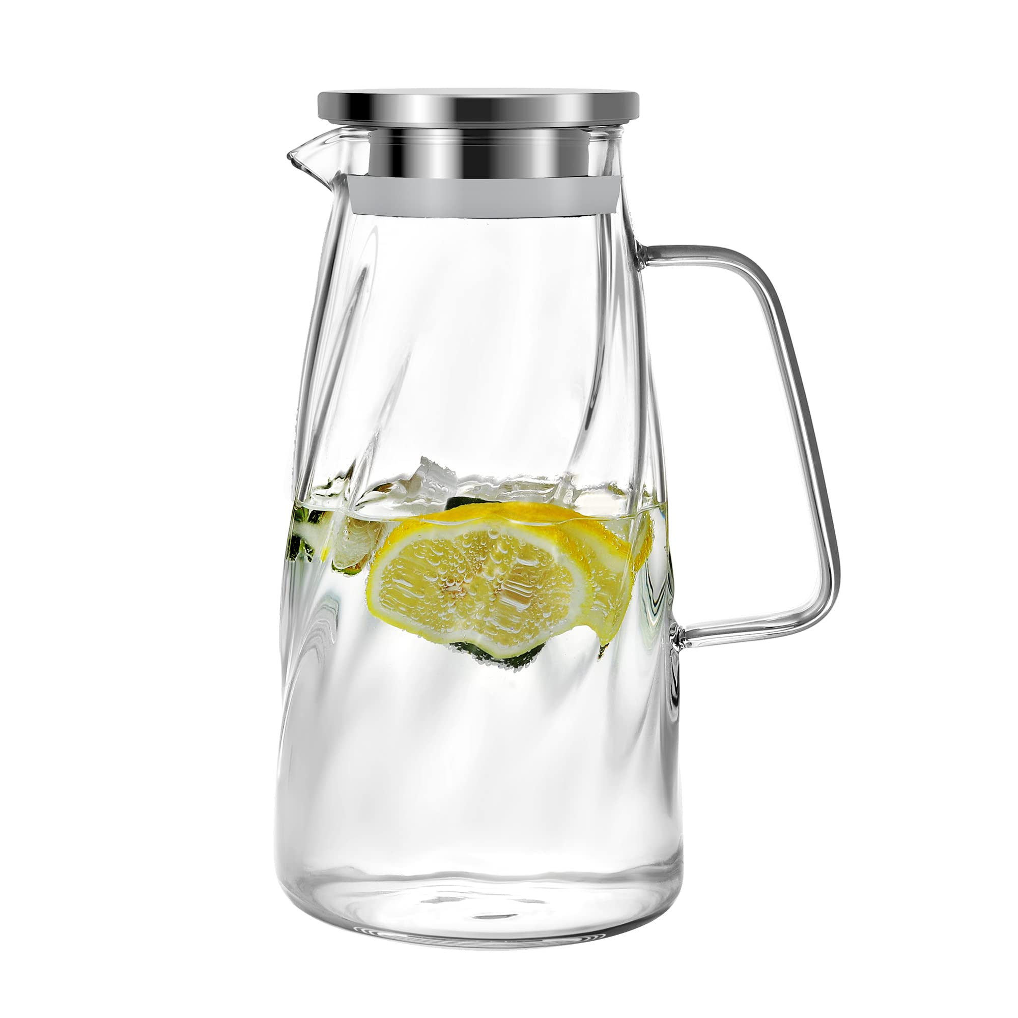 Vzaahu Glass Pitcher with Lid Carafe 1.7 Liter 57 Ounces Borosilicate Teapot for Iced Water Tea Jar Juice Jug Coffee Milk