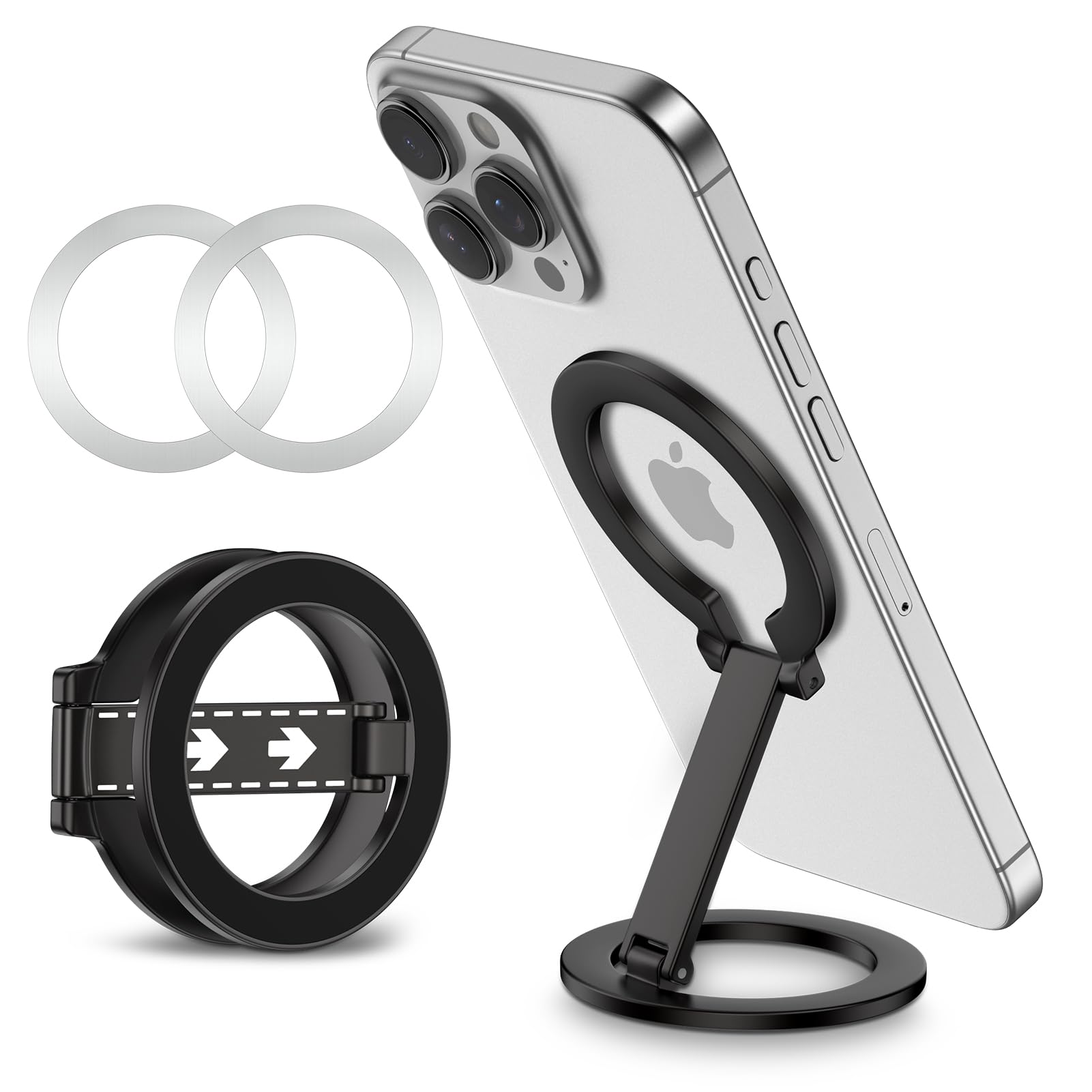 Photo 1 of Magnetic Phone Ring Holder with Magsafe, Double Adjustable Gym Finger Ring Grip Phone Stand Mag Kickstand for iPhone 17 16 15 14 13 12 Pro Max Series Magsafe Case, Compatible with Magnetic Car Mount