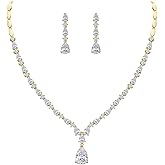 EVER FAITH Gorgeous Cubic Zirconia Charming Water Drop Bridal Bride Necklace Earrings Set Silver-Tone