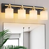 BrkNit 4 Light Modern Bathroom Light Fixtures Over Mirror, Black Gold Vanity Lights for Bathroom Wall Sconces with Milky Whit