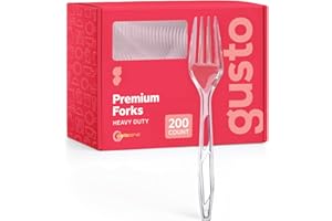 GUSTO [200 Count] Premium Heavyweight Disposable Forks - Clear Forks Heavy Duty, Perfect for Parties, Events, and Catering - 