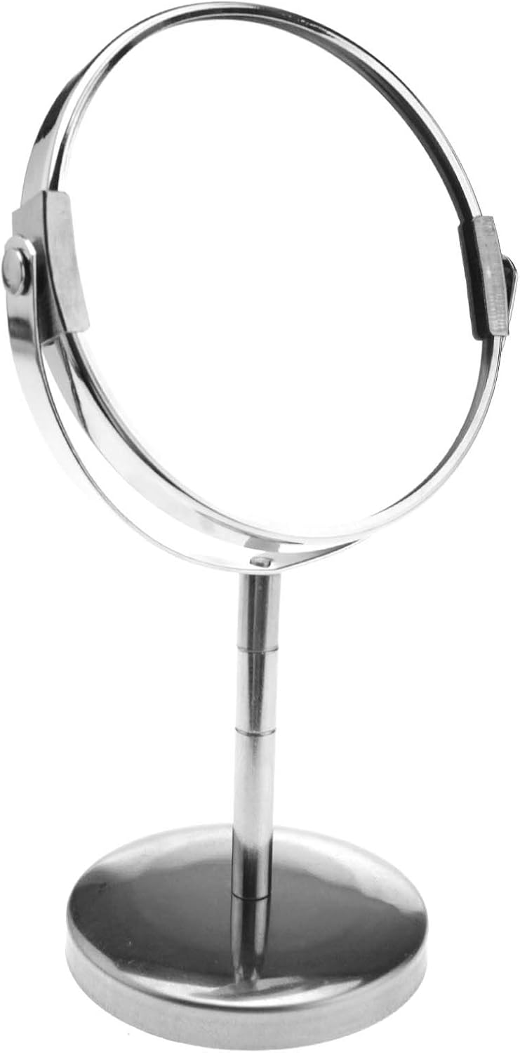 YINETTECH 3x Magnifying Stand Mirror Dual Sided Round Makeup Standing Mirror, Silver