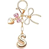 FZBYQWD Gold Bubble Initial Keychain with Bow Decoration Bag Charms for Women, Cute Purse Handbag Accessories Gift