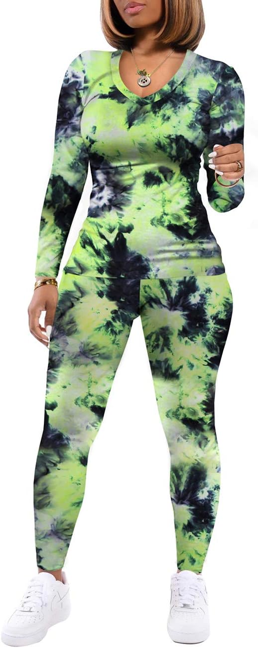 Casual Two Piece Outfits for Women V Neck Tie Dye Short Set